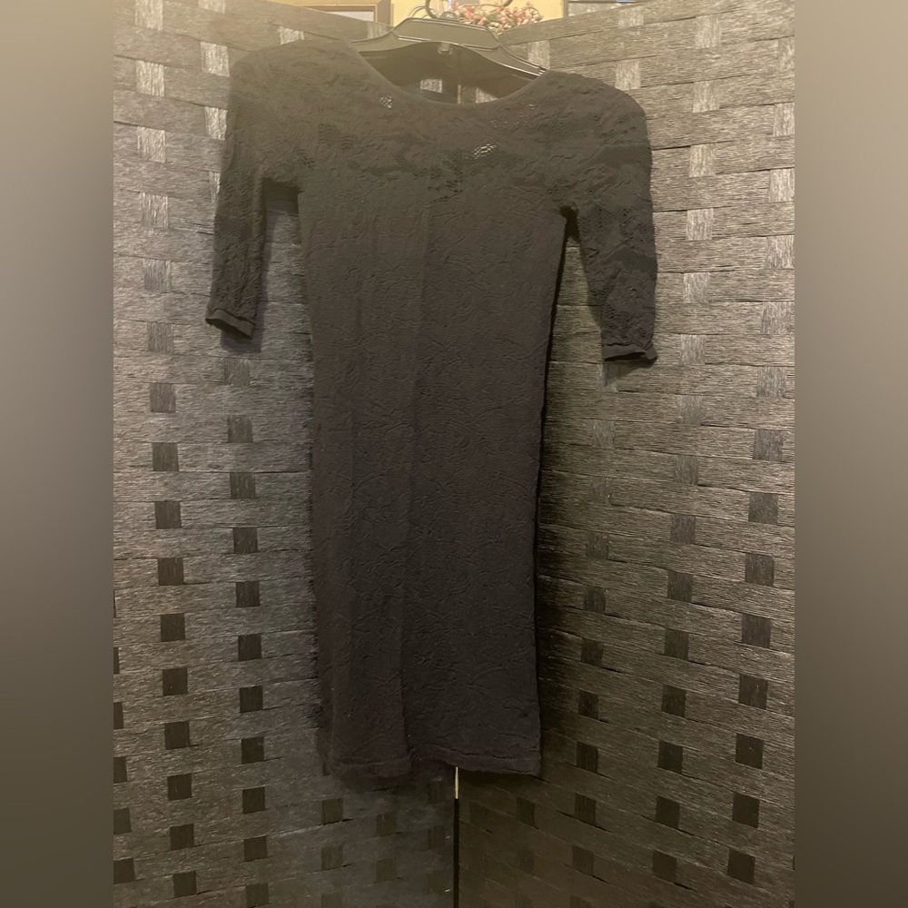 Bebe Black Lace Bodycon Dress Long Sleeve Size P/S XS Holiday EUC